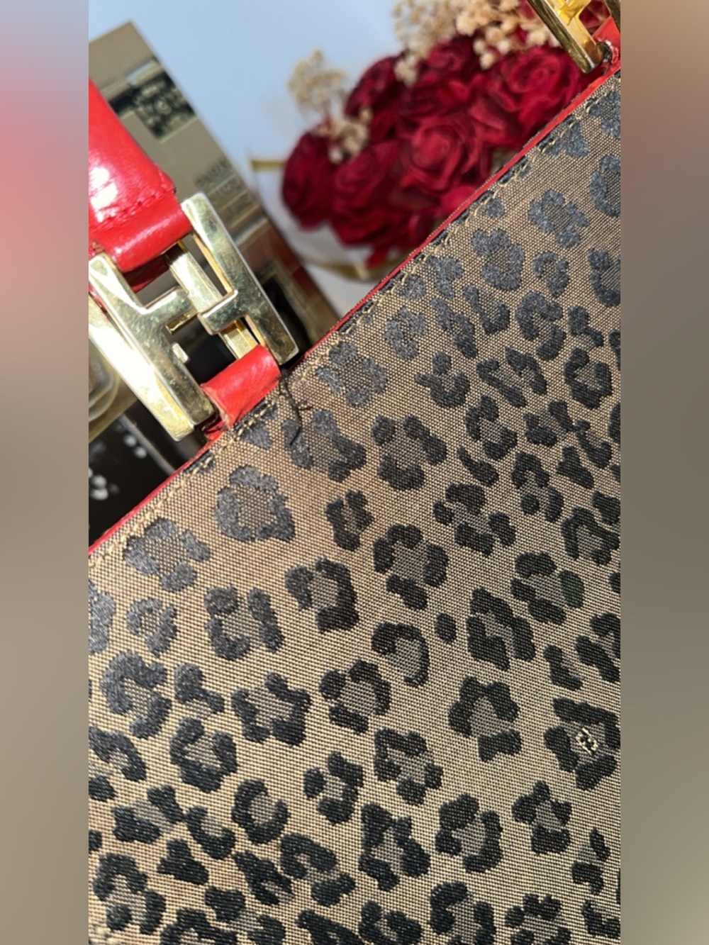 Fendi Leopard Print Tote Bag with Red Handles - Picture 3 of 14